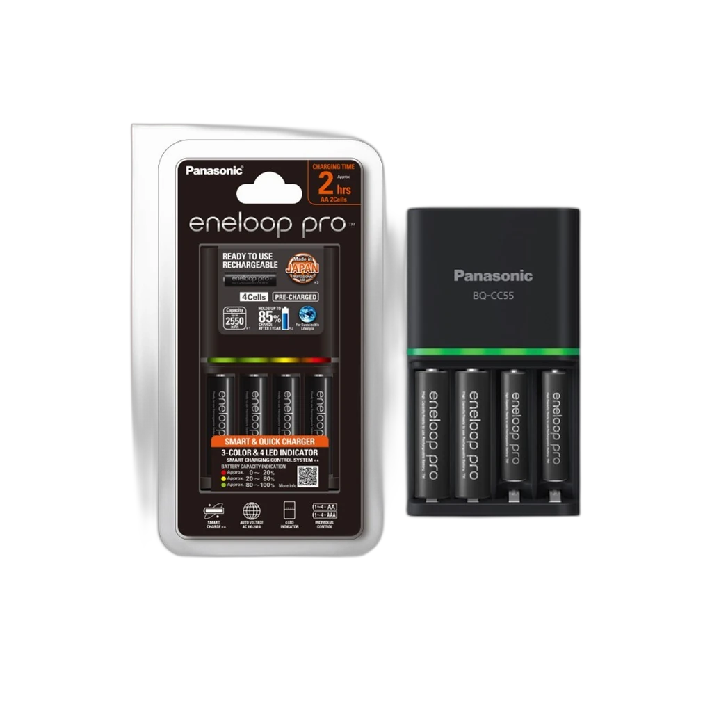 Eneloop Bq-Cc55 Charger + 4 Pcs Batteries Eneloop Pro 2550Mah AA 2