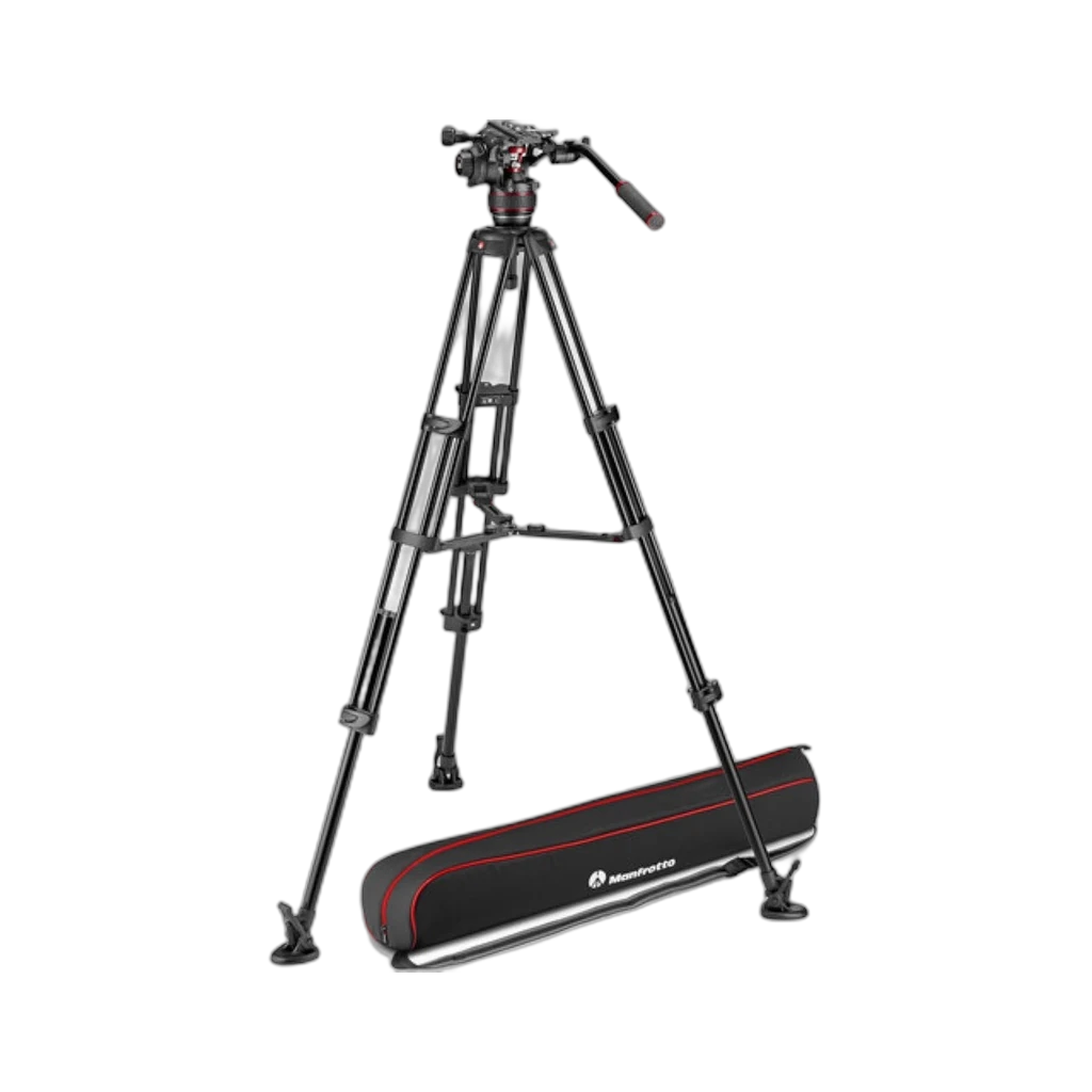 Manfrotto 608 Nitrotech Fluid Video Head and Aluminum Twin Leg Tripod with Middle Spreader 2